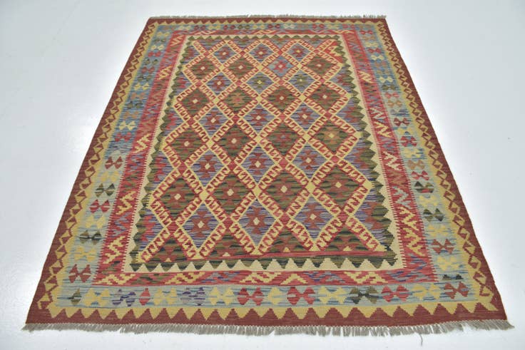 Detail image of 5' 2 x 6' 4 Hand Woven Kilim Maymana Wool Rug
