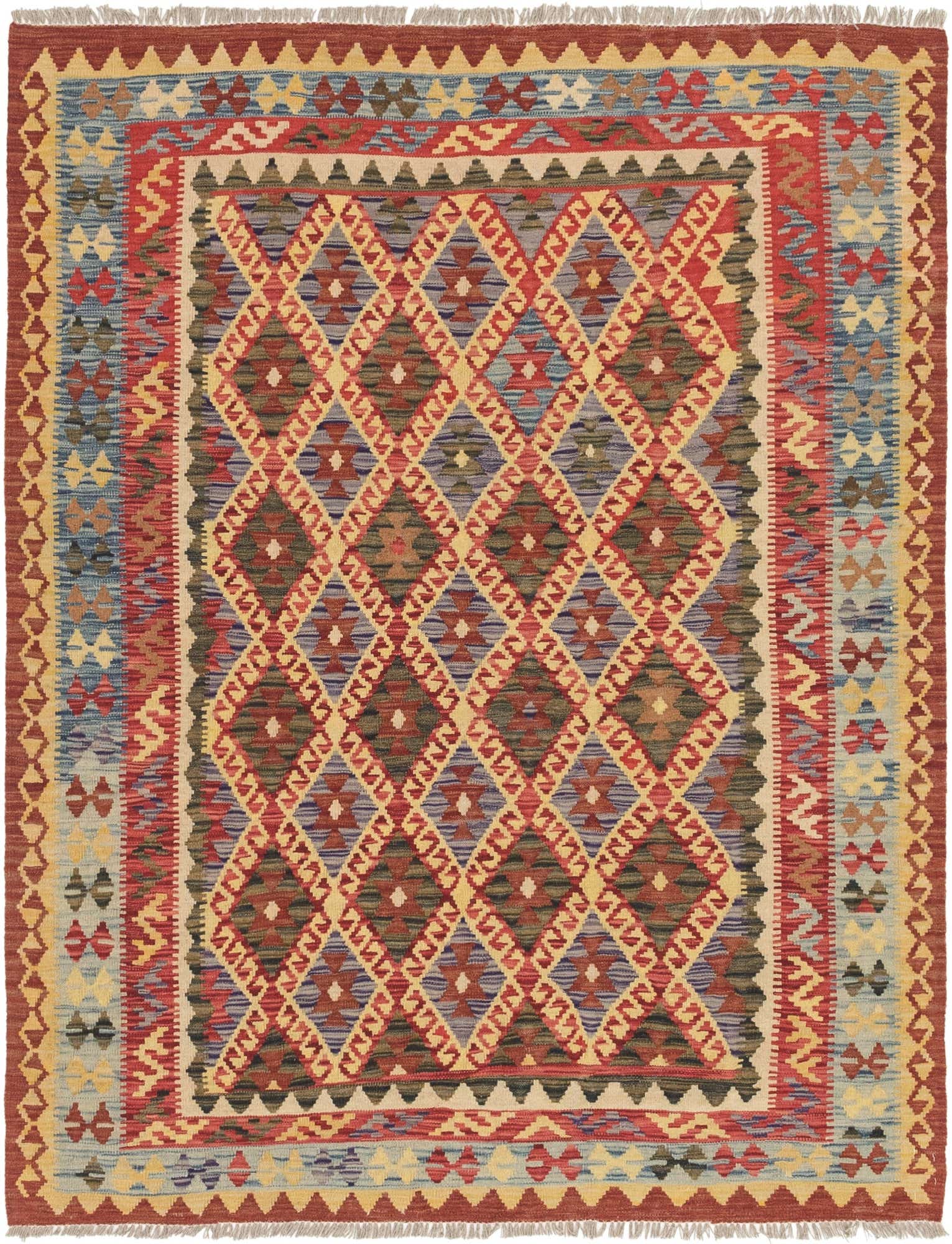 5' 2 x 6' 4 Hand Woven Kilim Maymana Wool Rug