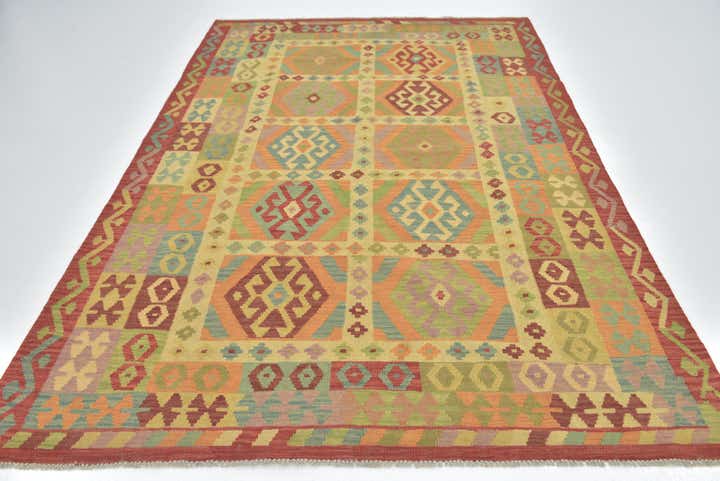 5' 9 x 8' 4 Hand Woven Kilim Maymana Wool Rug