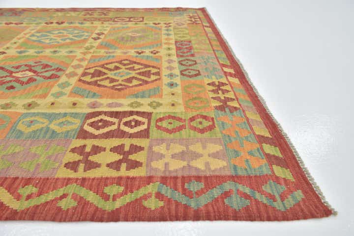 5' 9 x 8' 4 Hand Woven Kilim Maymana Wool Rug
