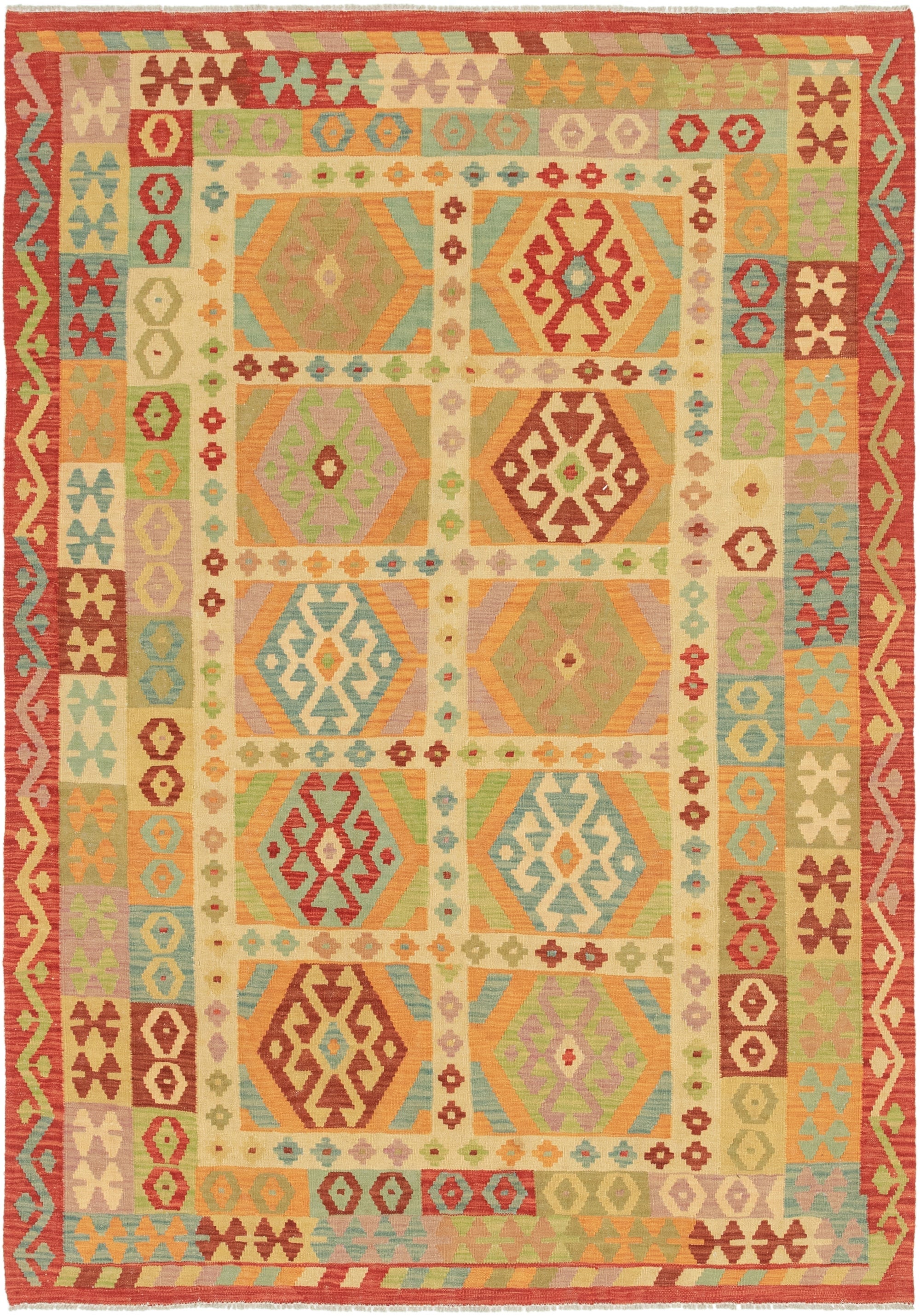 5' 9 x 8' 4 Hand Woven Kilim Maymana Wool Rug