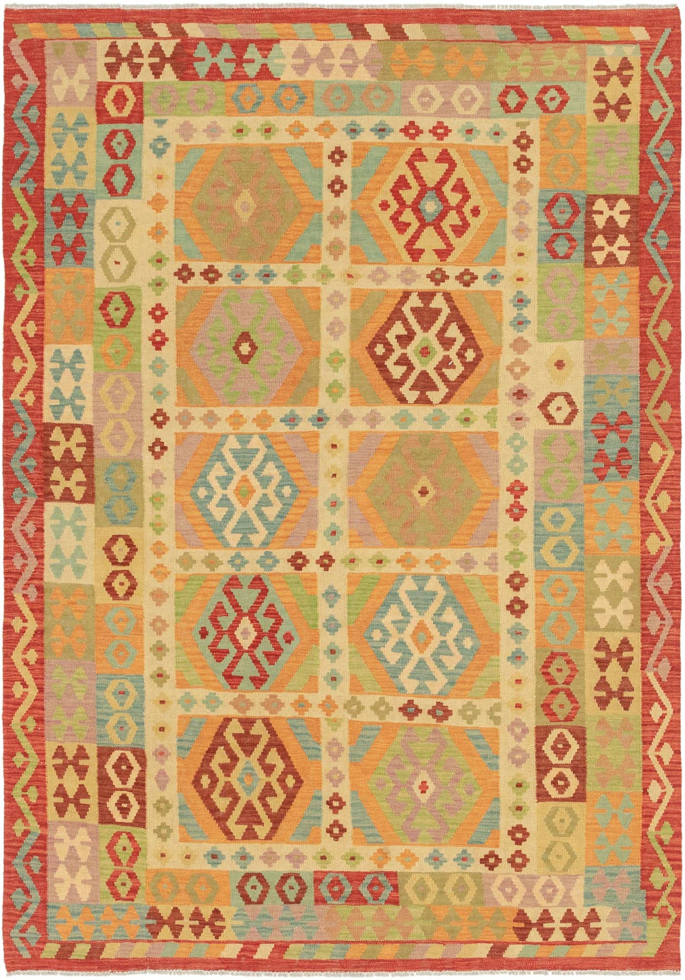 5' 9 x 8' 4 Hand Woven Kilim Maymana Wool Rug