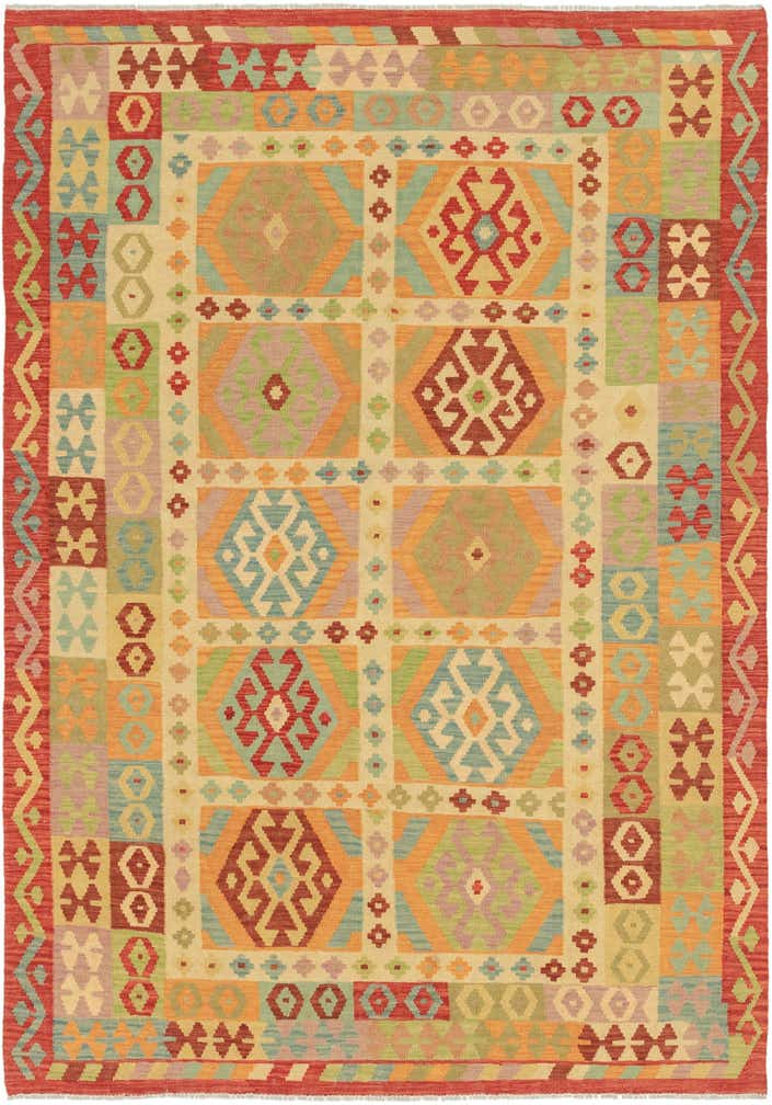 5' 9 x 8' 4 Hand Woven Kilim Maymana Wool Rug