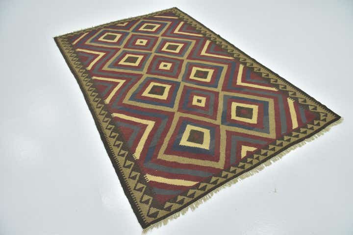 5' 2 x 8' 2 Hand Woven Kilim Maymana Wool Rug