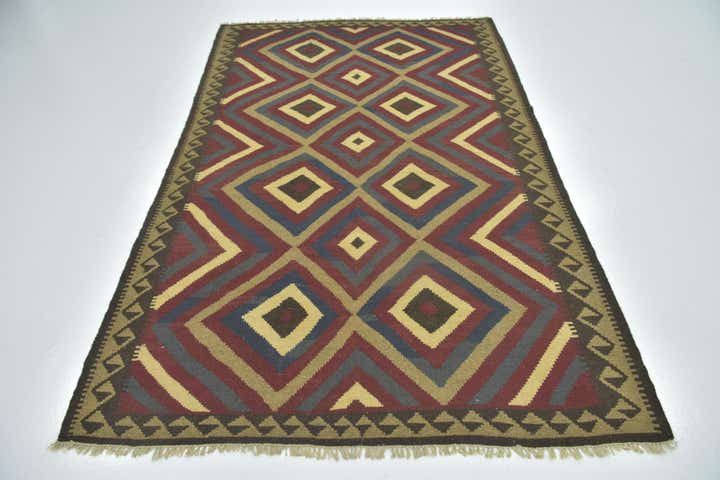5' 2 x 8' 2 Hand Woven Kilim Maymana Wool Rug
