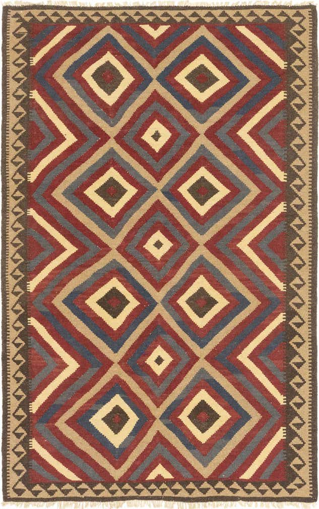 5' 2 x 8' 2 Hand Woven Kilim Maymana Wool Rug