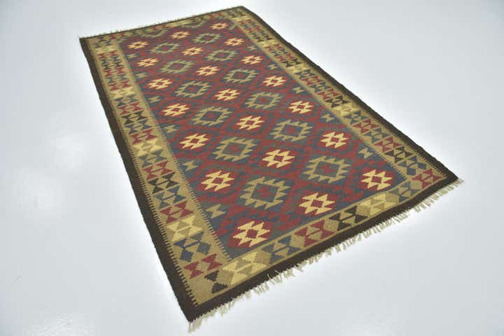 5' x 8' 6 Hand Woven Kilim Maymana Wool Rug
