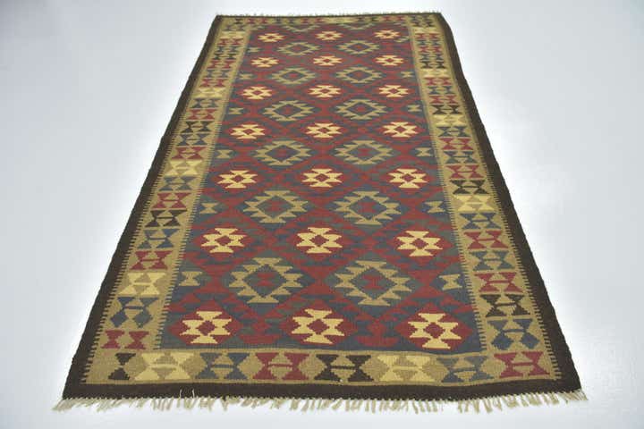 5' x 8' 6 Hand Woven Kilim Maymana Wool Rug