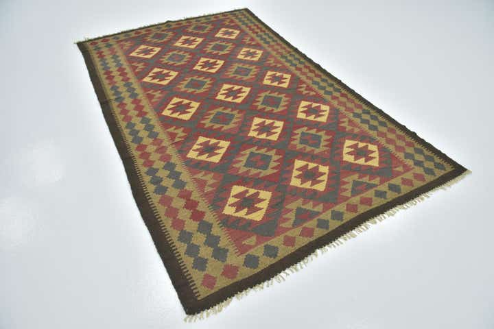 5' 2 x 8' 2 Hand Woven Kilim Maymana Wool Rug