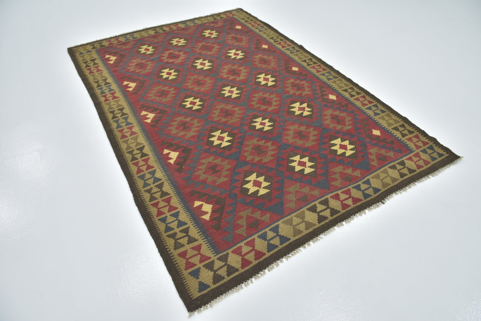 5' 8 x 8' 2 Hand Woven Kilim Maymana Wool Rug