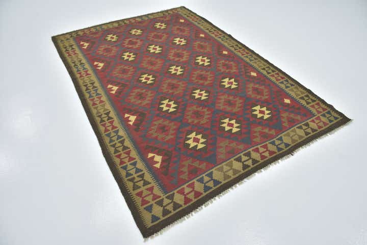 5' 8 x 8' 2 Hand Woven Kilim Maymana Wool Rug