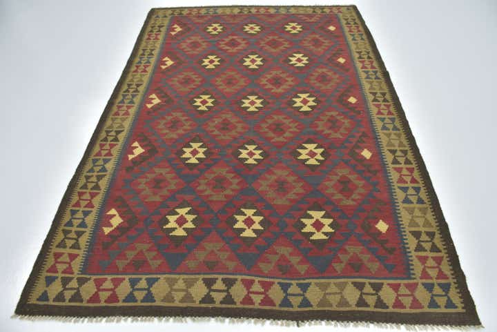 5' 8 x 8' 2 Hand Woven Kilim Maymana Wool Rug
