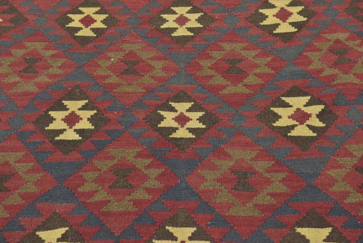 5' 8 x 8' 2 Hand Woven Kilim Maymana Wool Rug