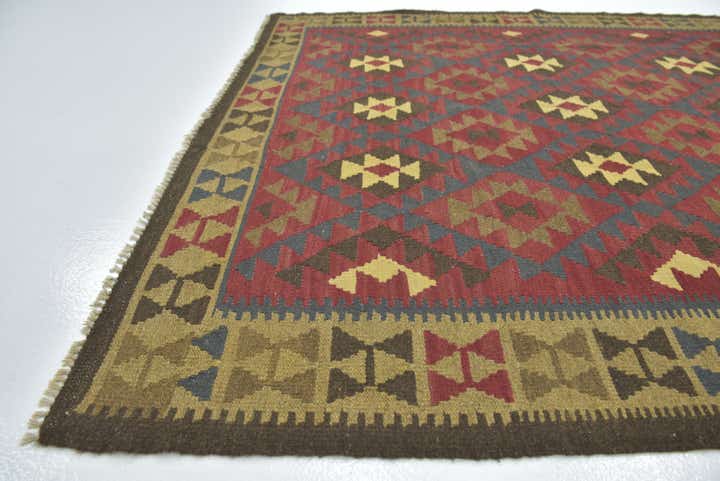 5' 8 x 8' 2 Hand Woven Kilim Maymana Wool Rug
