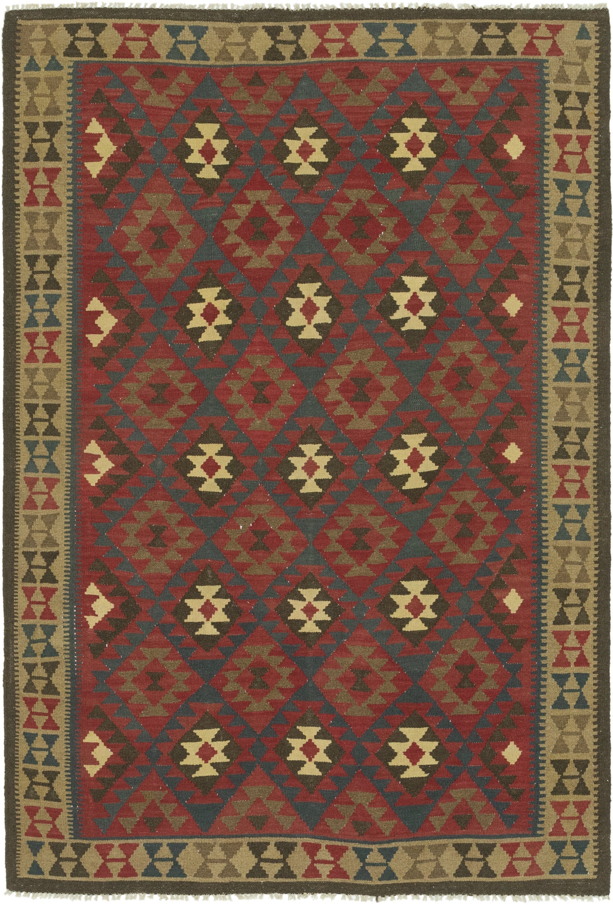 5' 8 x 8' 2 Hand Woven Kilim Maymana Wool Rug