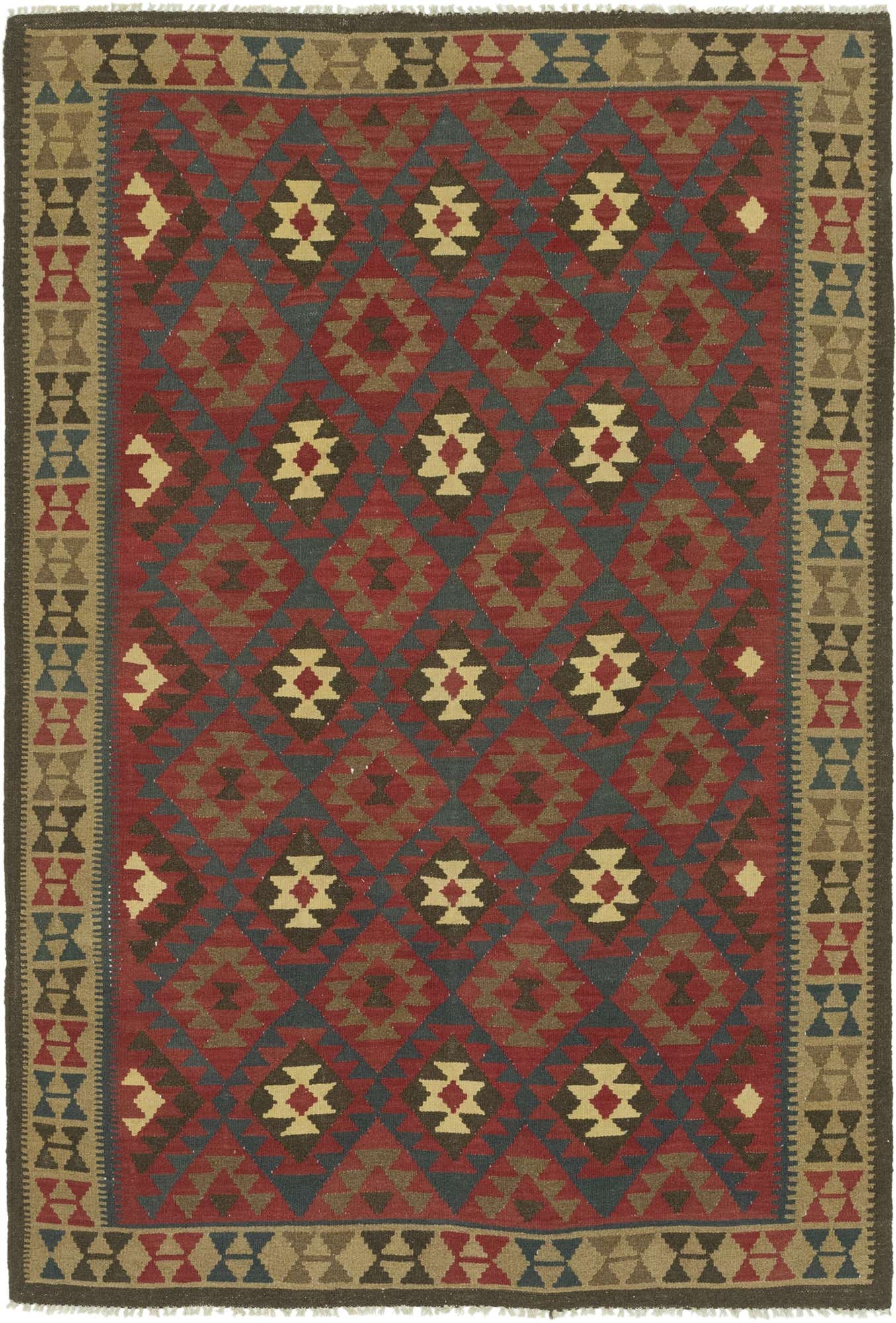 5' 8 x 8' 2 Hand Woven Kilim Maymana Wool Rug