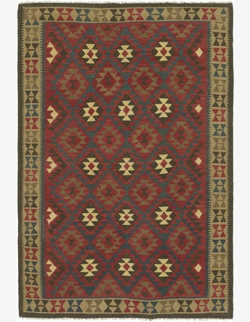 5' 8 x 8' 2 Hand Woven Kilim Maymana Wool Rug