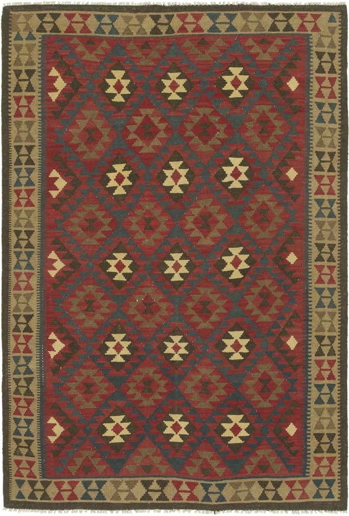 5' 8 x 8' 2 Hand Woven Kilim Maymana Wool Rug