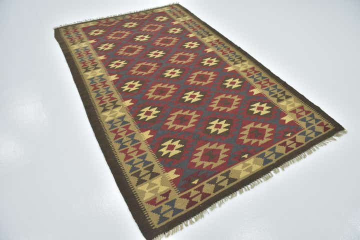 5' 3 x 8' 3 Hand Woven Kilim Maymana Wool Rug