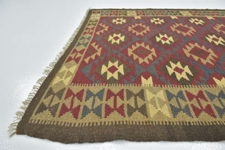 5' 3 x 8' 3 Hand Woven Kilim Maymana Wool Rug