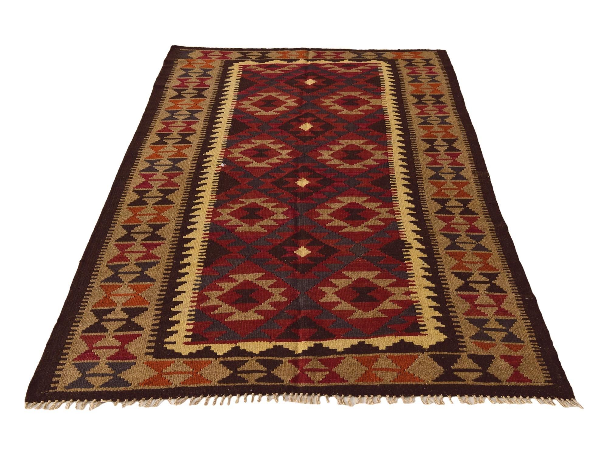 5' x 8' 2 Hand Woven Kilim Maymana Wool Rug