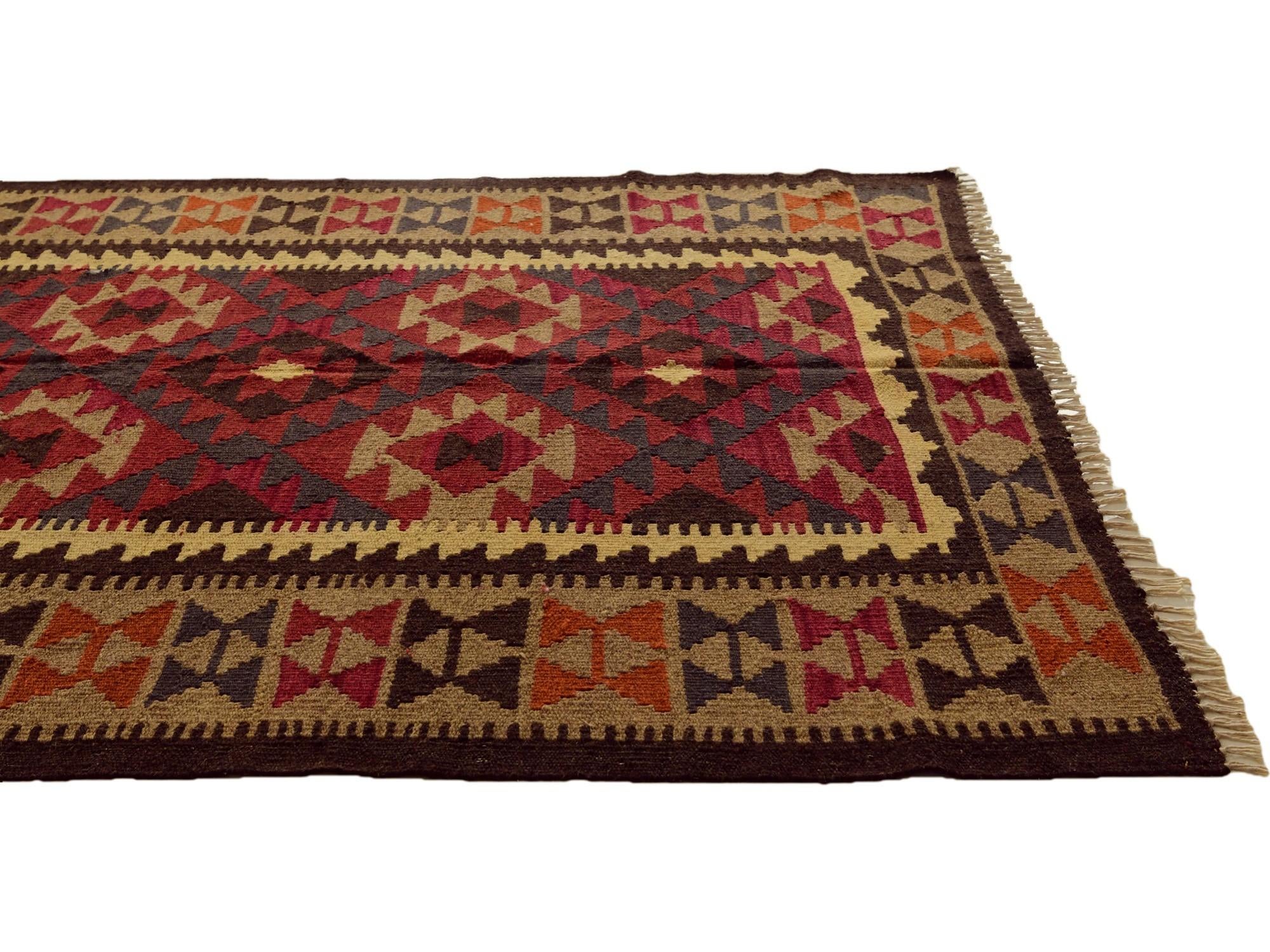 5' x 8' 2 Hand Woven Kilim Maymana Wool Rug