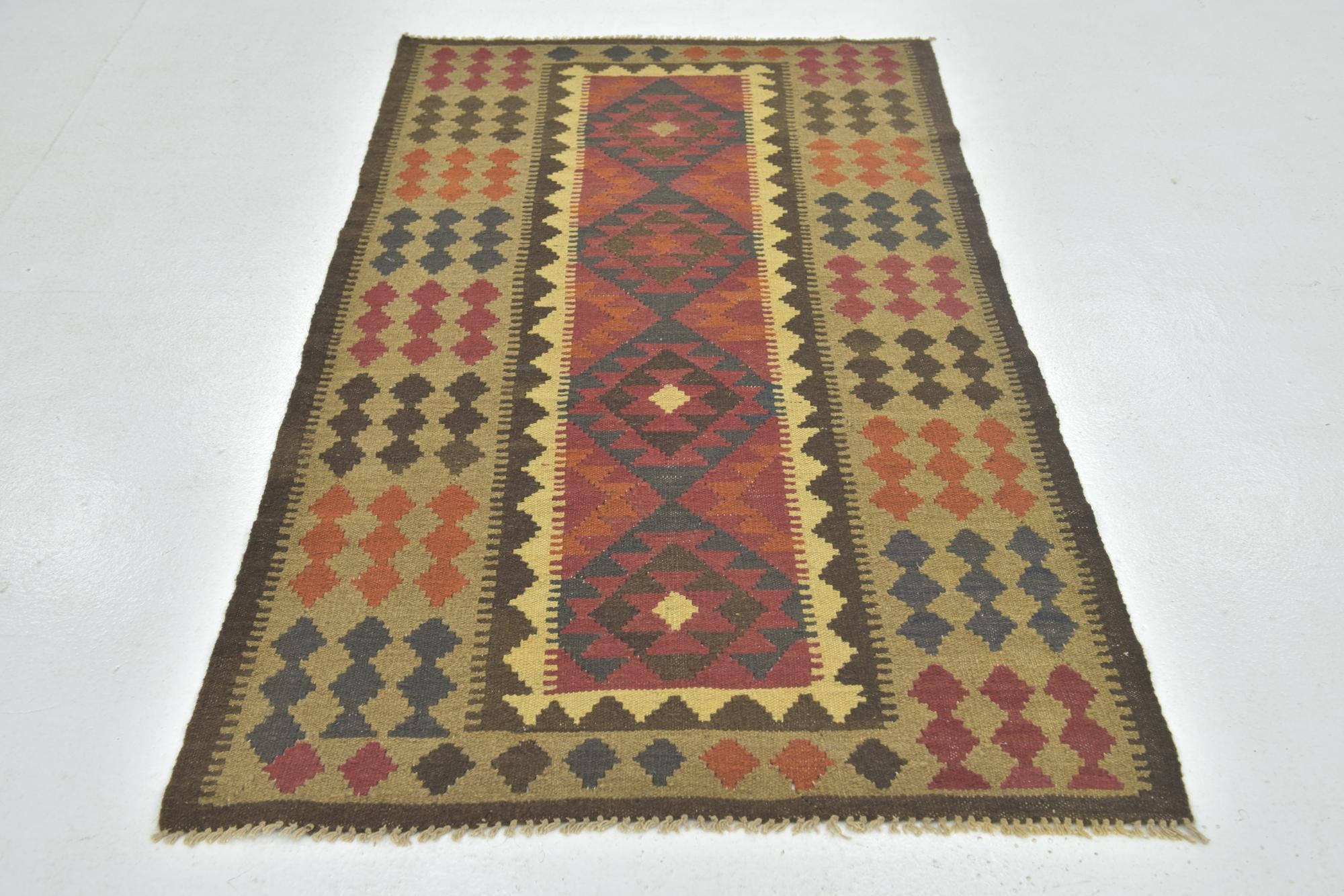 3' 6 x 6' Hand Woven Kilim Maymana Wool Rug