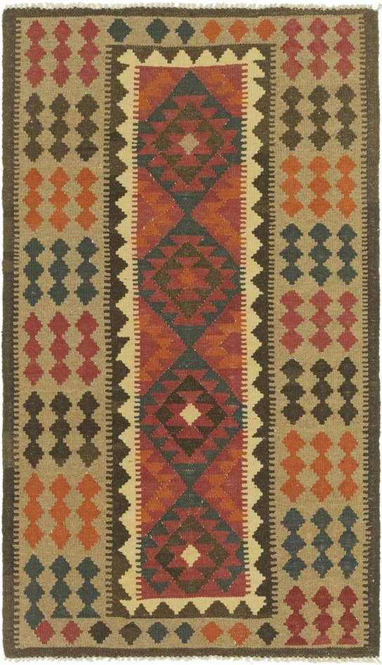 Detail image of 3' 6 x 6' Hand Woven Kilim Maymana Wool Rug
