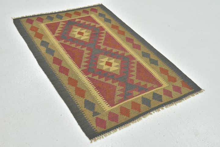 3' 2 x 4' 10 Hand Woven Kilim Maymana Wool Rug