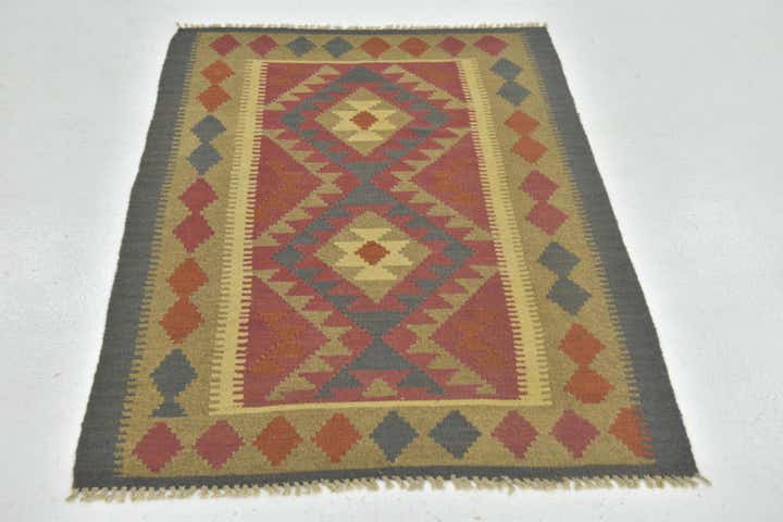 3' 2 x 4' 10 Hand Woven Kilim Maymana Wool Rug