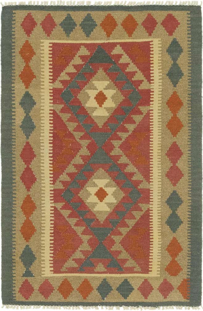 3' 2 x 4' 10 Hand Woven Kilim Maymana Wool Rug