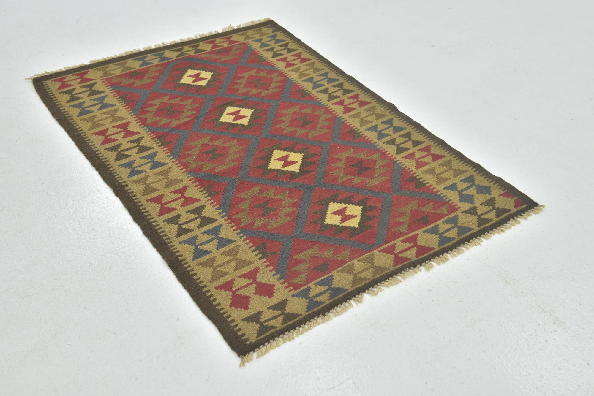 3' 4 x 4' 10 Hand Woven Kilim Maymana Wool Rug