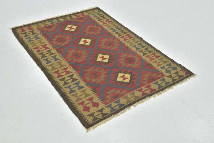 3' 4 x 4' 10 Hand Woven Kilim Maymana Wool Rug