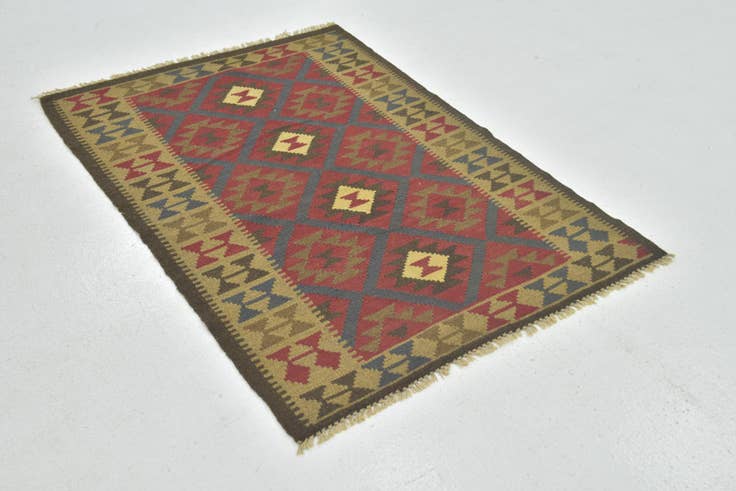 Detail image of 3' 4 x 4' 10 Hand Woven Kilim Maymana Wool Rug