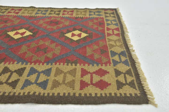 3' 4 x 4' 10 Hand Woven Kilim Maymana Wool Rug
