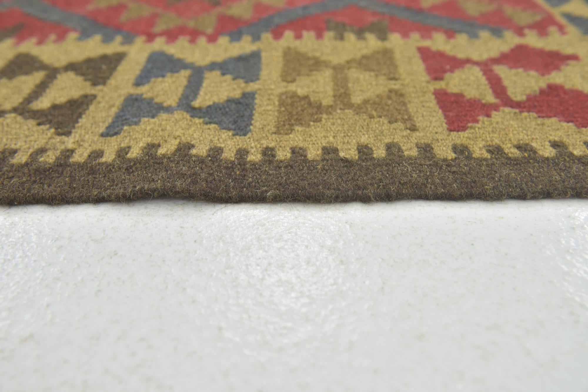3' 4 x 4' 10 Hand Woven Kilim Maymana Wool Rug