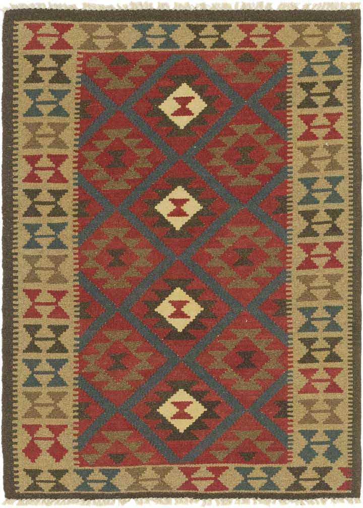 3' 4 x 4' 10 Hand Woven Kilim Maymana Wool Rug