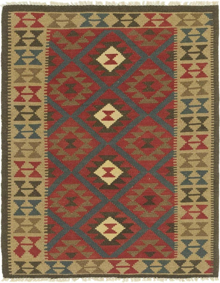 Detail image of 3' 4 x 4' 10 Hand Woven Kilim Maymana Wool Rug
