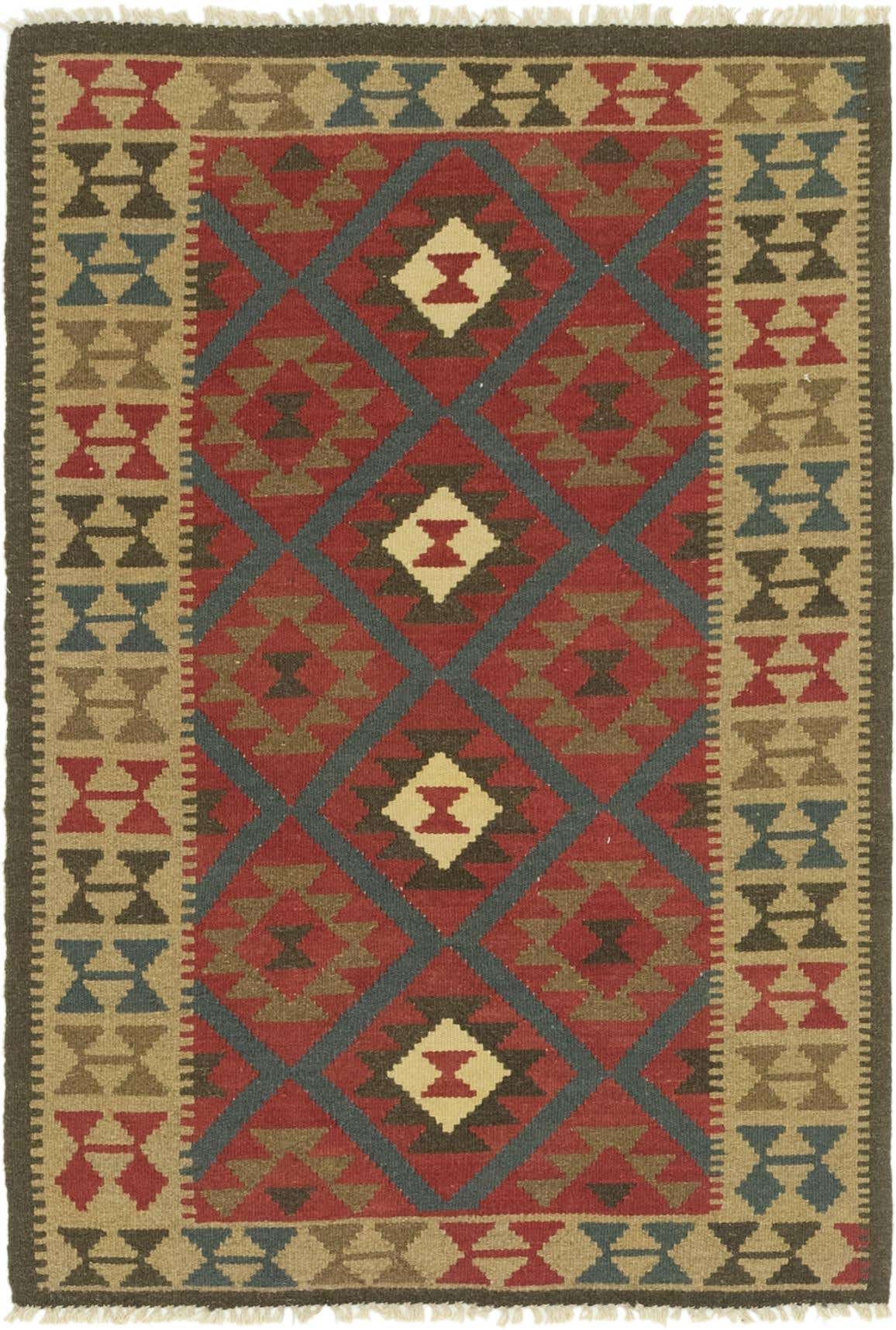 3' 4 x 4' 10 Hand Woven Kilim Maymana Wool Rug