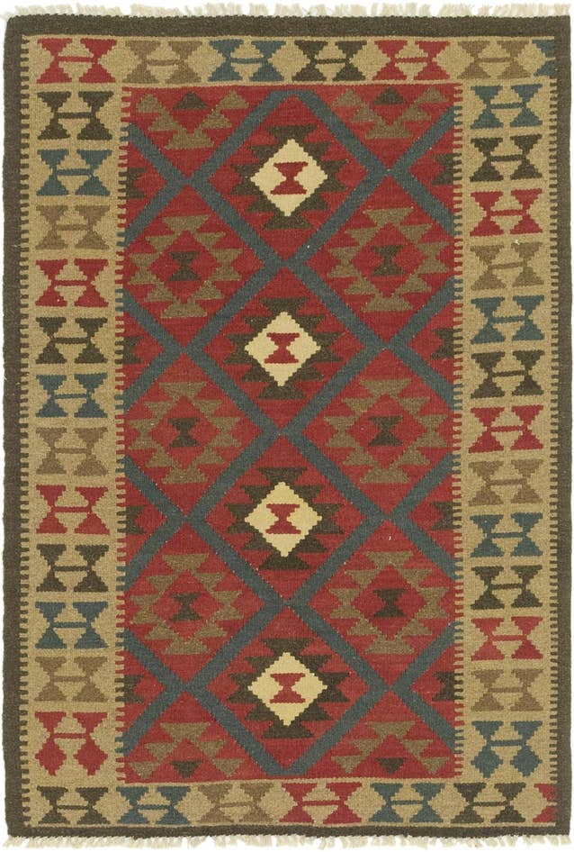 Detail image of 3' 4 x 4' 10 Hand Woven Kilim Maymana Wool Rug