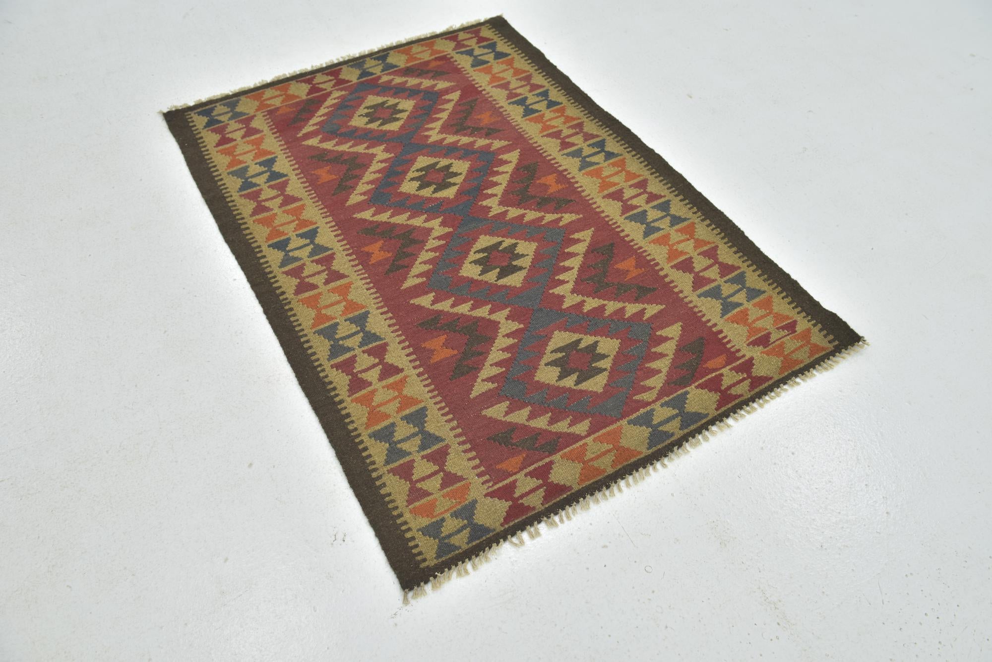 3' 4 x 4' 8 Hand Woven Kilim Maymana Wool Rug