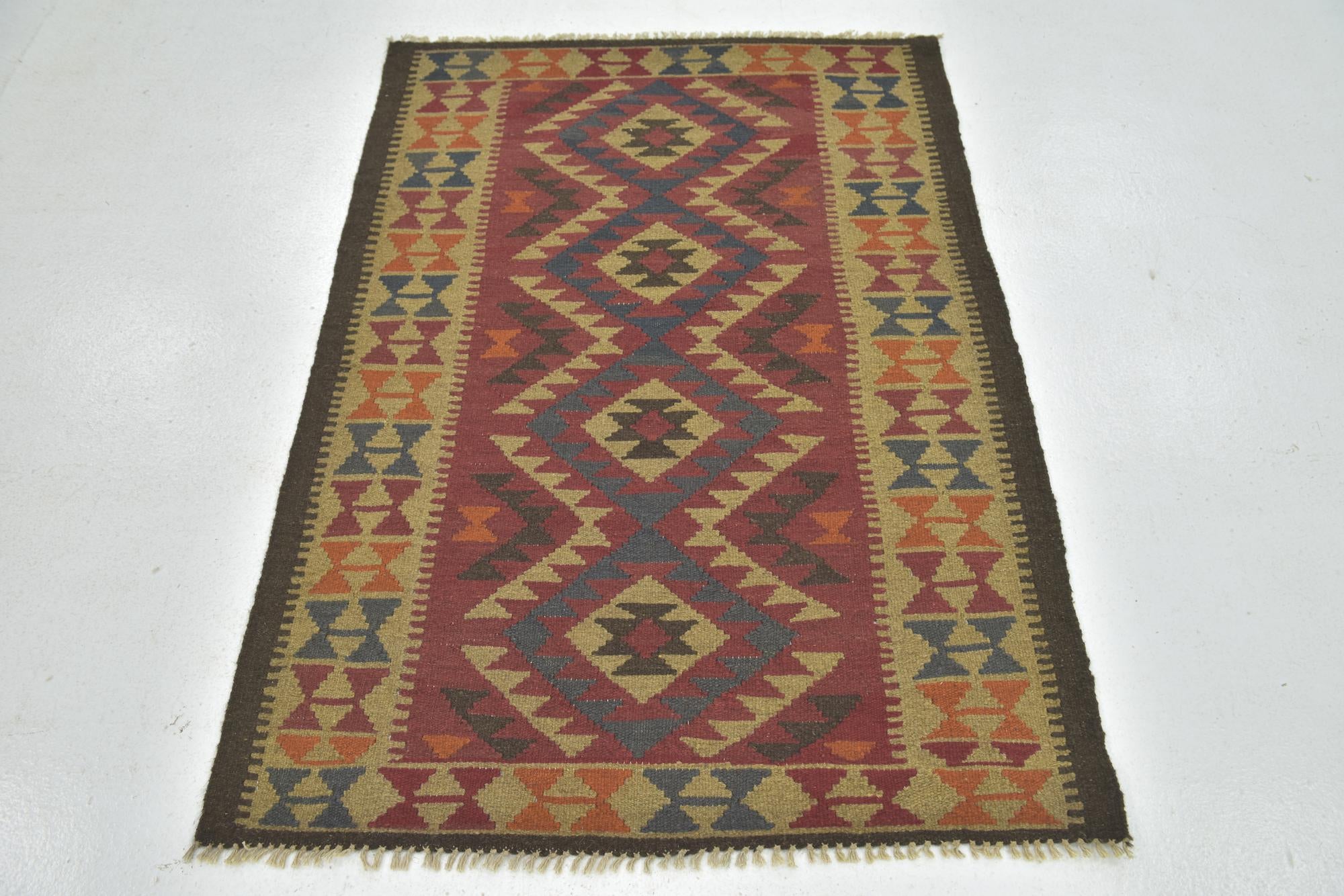 3' 4 x 4' 8 Hand Woven Kilim Maymana Wool Rug