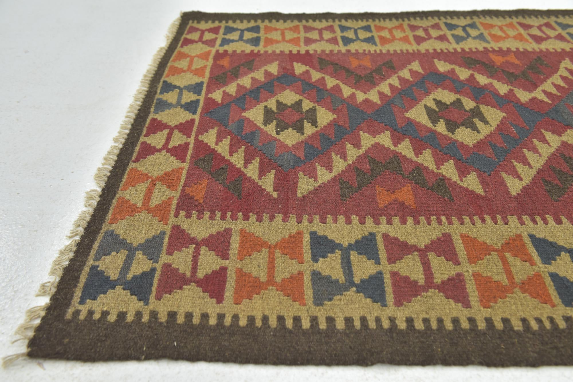 3' 4 x 4' 8 Hand Woven Kilim Maymana Wool Rug
