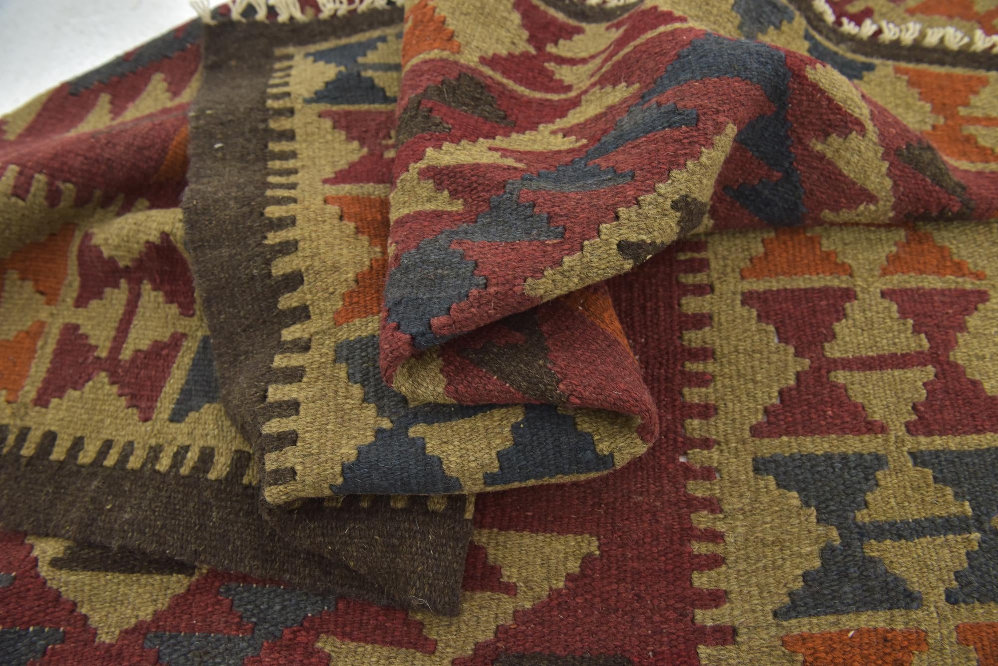 3' 4 x 4' 8 Hand Woven Kilim Maymana Wool Rug