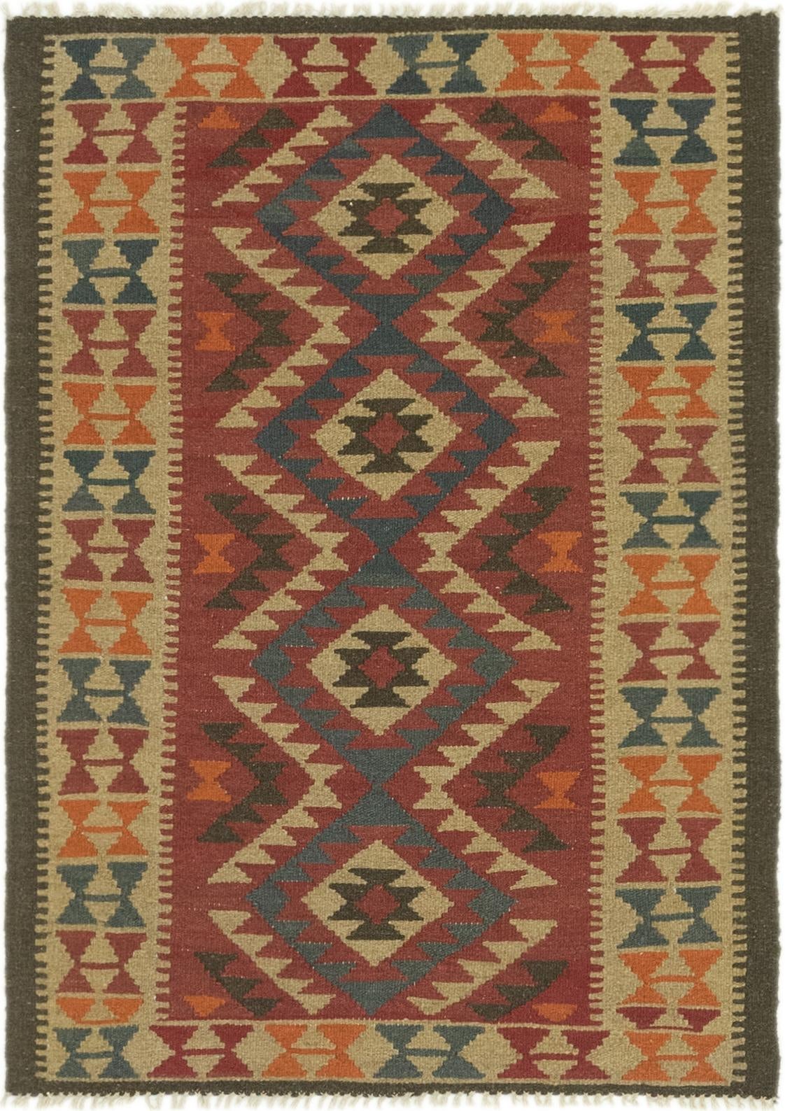 3' 4 x 4' 8 Hand Woven Kilim Maymana Wool Rug