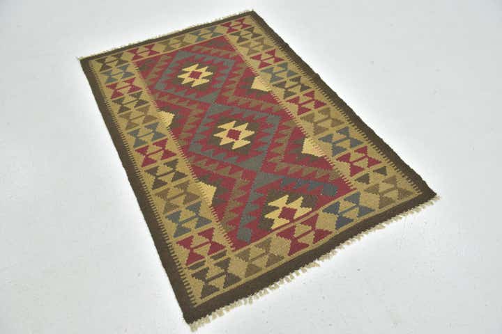 3' 4 x 4' 10 Hand Woven Kilim Maymana Wool Rug