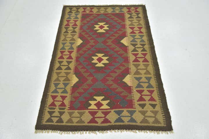 3' 4 x 4' 10 Hand Woven Kilim Maymana Wool Rug