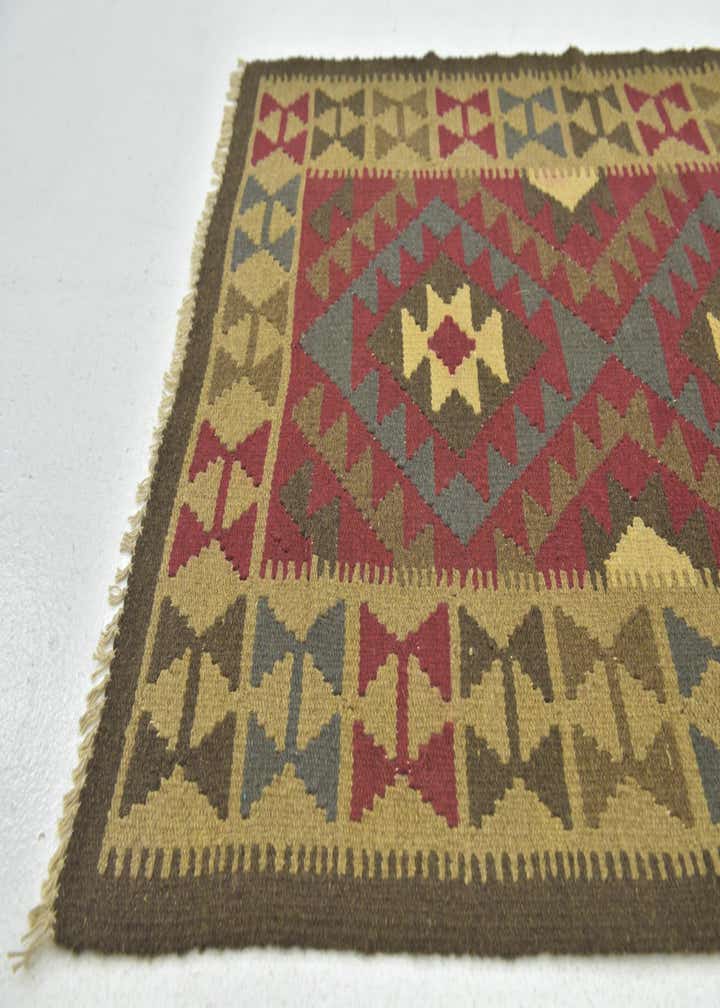 3' 4 x 4' 10 Hand Woven Kilim Maymana Wool Rug