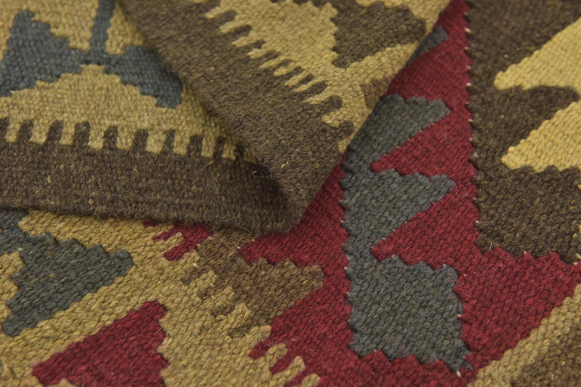 3' 4 x 4' 10 Hand Woven Kilim Maymana Wool Rug