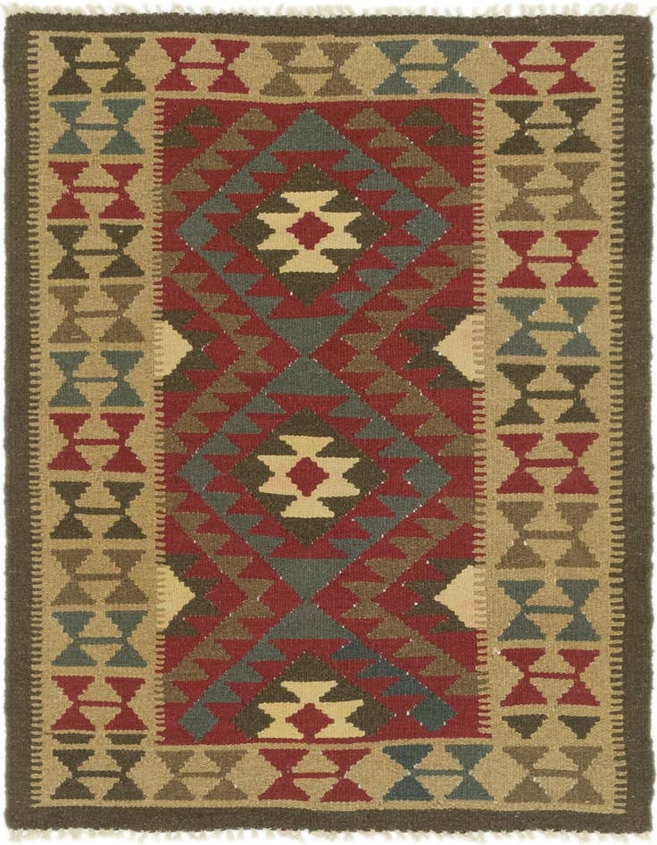 Detail image of 3' 4 x 4' 10 Hand Woven Kilim Maymana Wool Rug